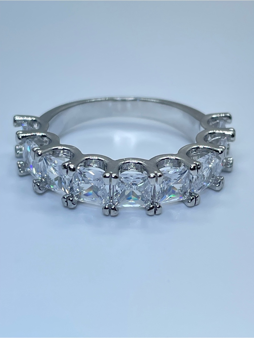 Silver Diamond White Princess Cut CZ Half Eternity Band Bridal Ring Statement